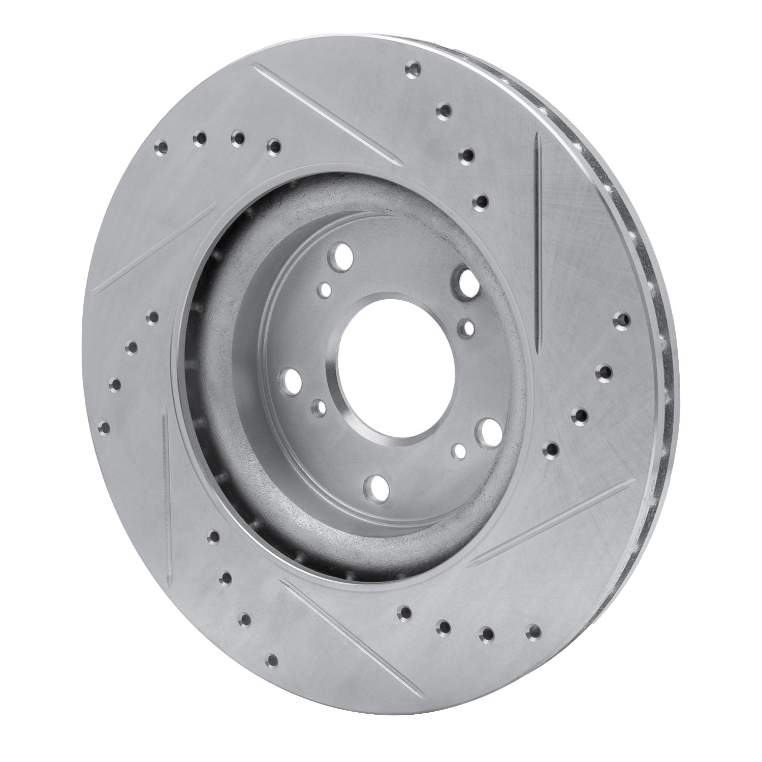 E-Line Drilled & Slotted Silver Brake Rotor, 2012-2016 Acura/Honda, Position: Front Left