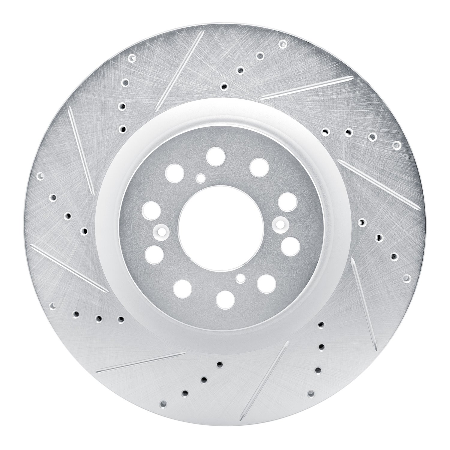 E-Line Drilled & Slotted Silver Brake Rotor, 2017-2021 Acura/Honda, Position: Front Left