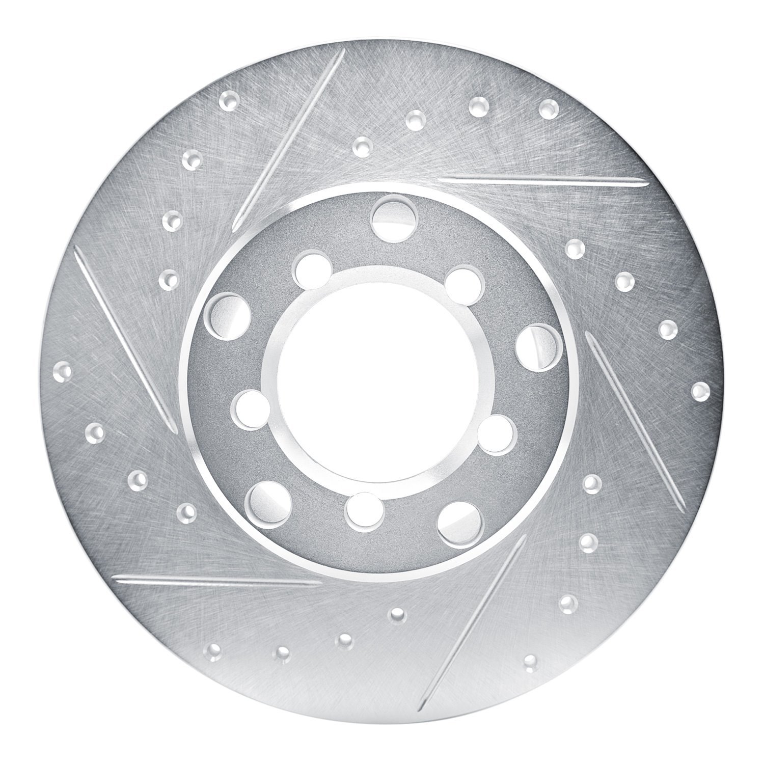 E-Line Drilled & Slotted Silver Brake Rotor, 1965-1973 Mercedes-Benz, Position: Front Left