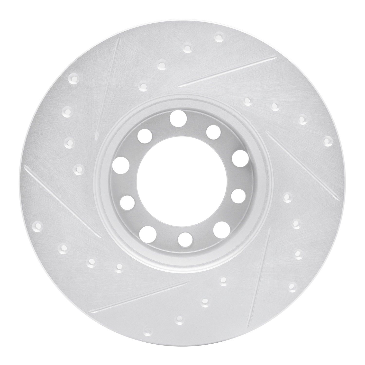 E-Line Drilled & Slotted Silver Brake Rotor, 1968-1976 Mercedes-Benz, Position: Front Right