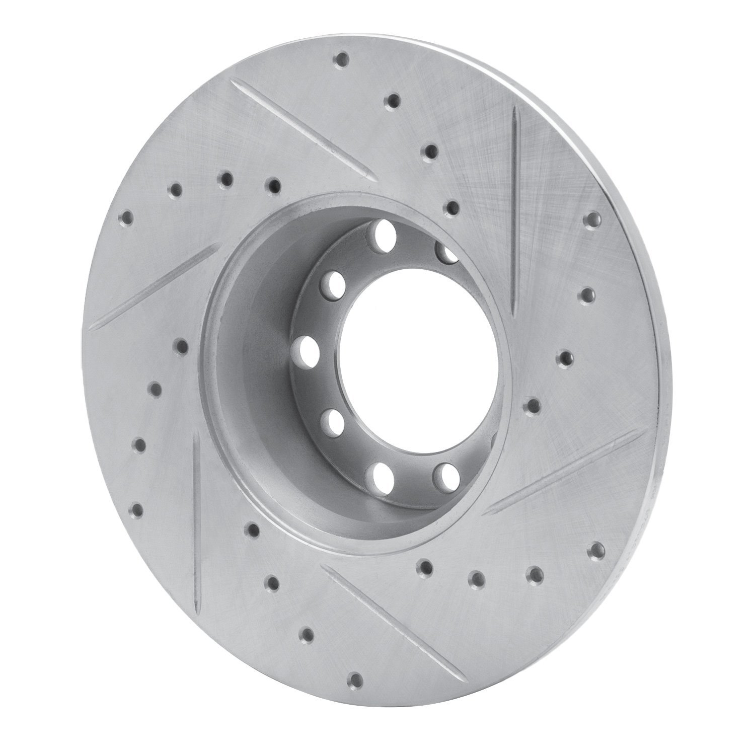 E-Line Drilled & Slotted Silver Brake Rotor, 1973-1985 Mercedes-Benz, Position: Front Left