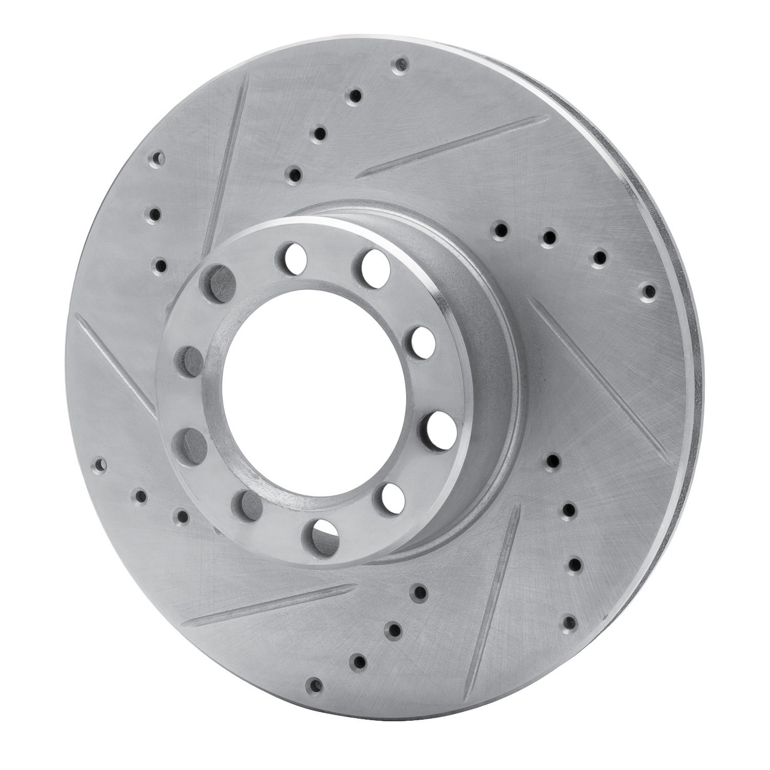 E-Line Drilled & Slotted Silver Brake Rotor, 1979-1985 Mercedes-Benz, Position: Front Left