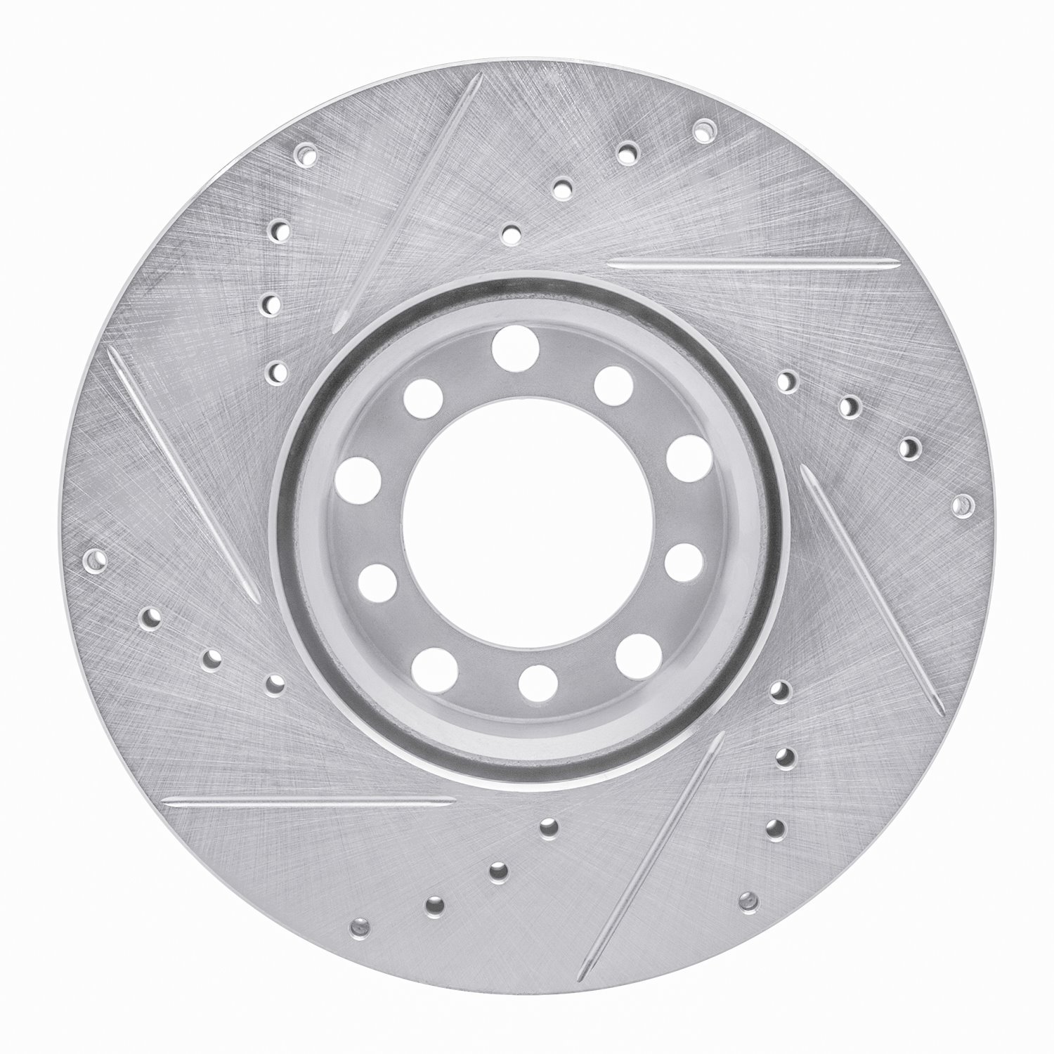 E-Line Drilled & Slotted Silver Brake Rotor, 1979-1985 Mercedes-Benz, Position: Front Right