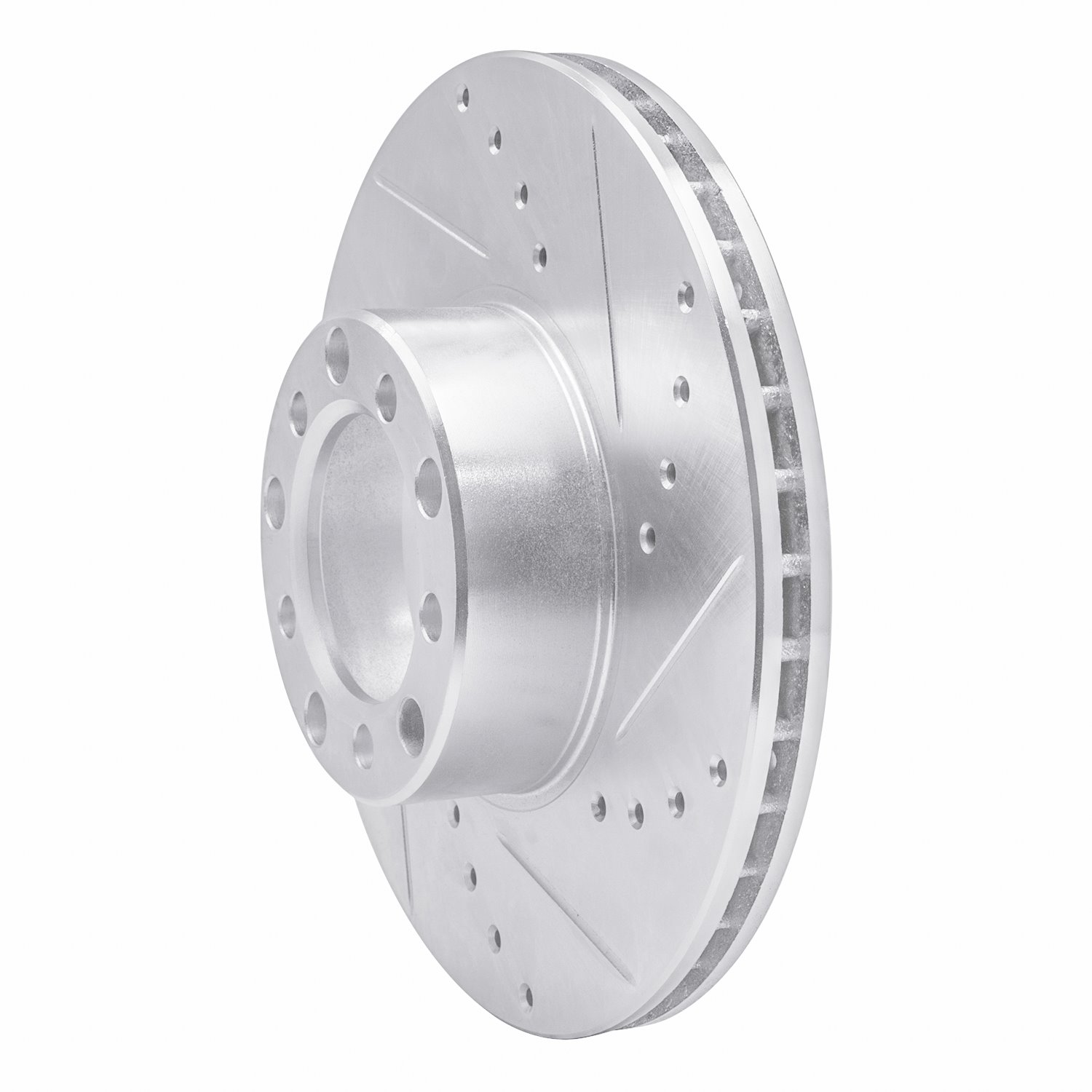 E-Line Drilled & Slotted Silver Brake Rotor, 1972-1980 Mercedes-Benz, Position: Front Right
