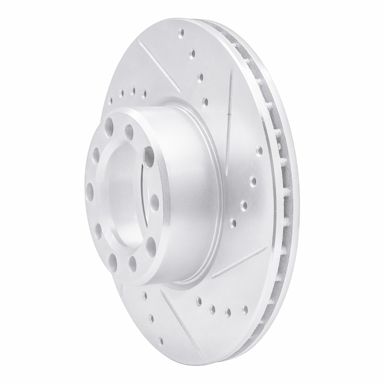 E-Line Drilled & Slotted Silver Brake Rotor, 1972-1974 Mercedes-Benz, Position: Front Right