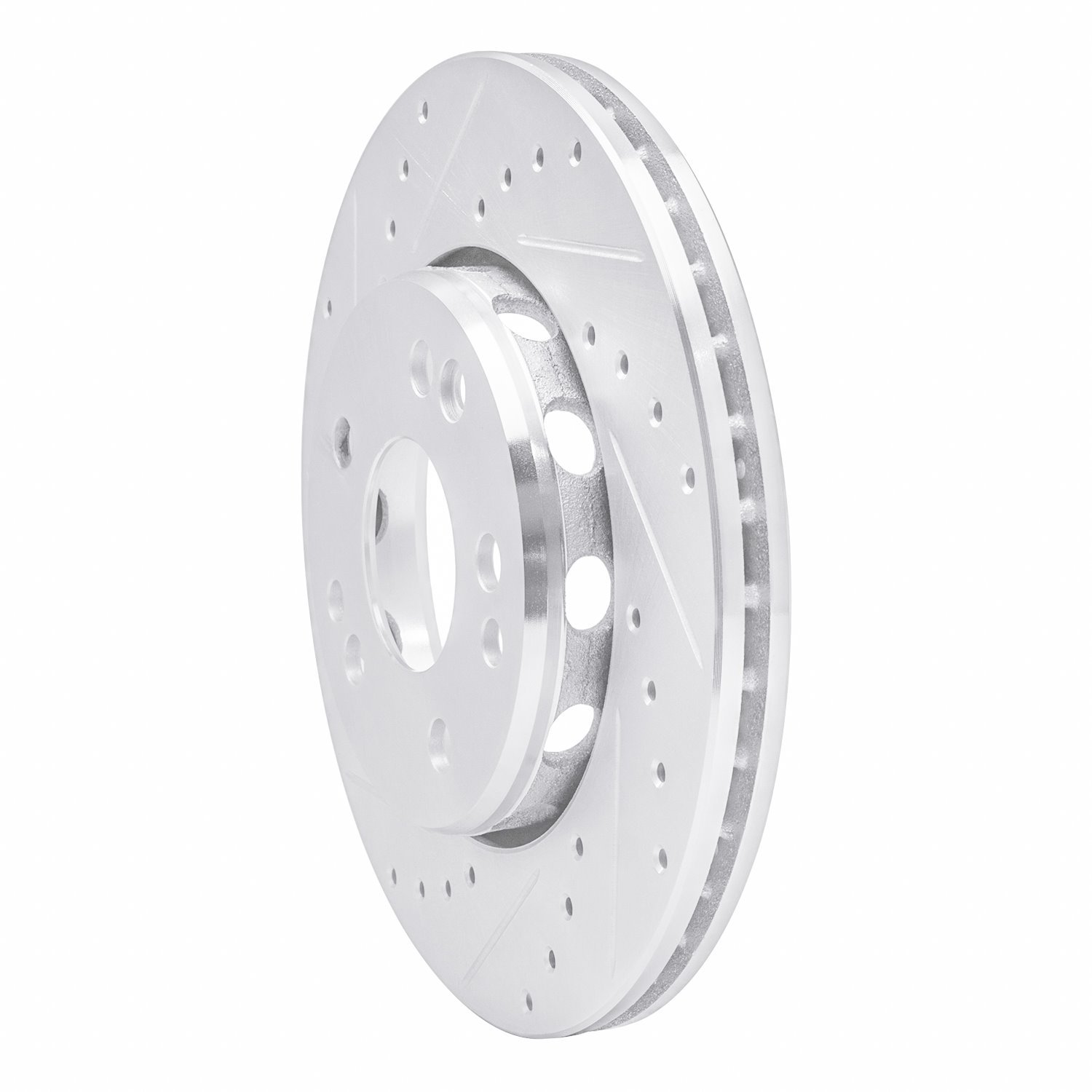 E-Line Drilled & Slotted Silver Brake Rotor, 1990-1992 Mercedes-Benz, Position: Front Left
