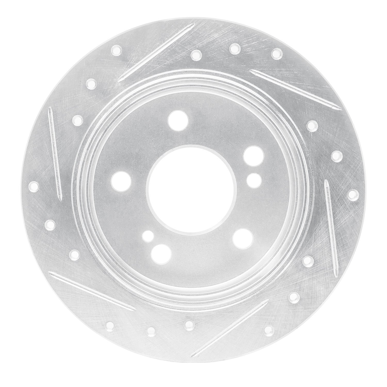 E-Line Drilled & Slotted Silver Brake Rotor, 1983-1995 Mercedes-Benz, Position: Rear Right