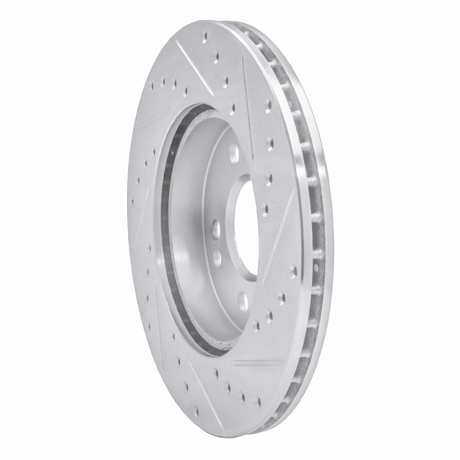 E-Line Drilled & Slotted Silver Brake Rotor, 1984-1995 Mercedes-Benz, Position: Front Left
