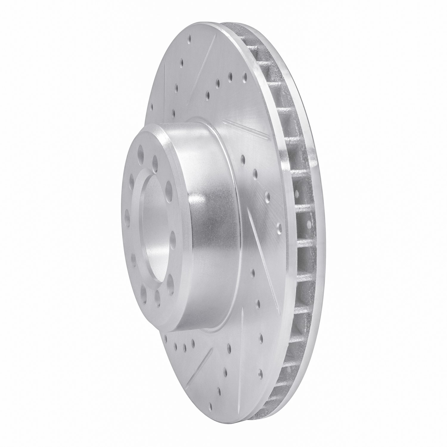E-Line Drilled & Slotted Silver Brake Rotor, 1985-1991 Mercedes-Benz, Position: Front Left