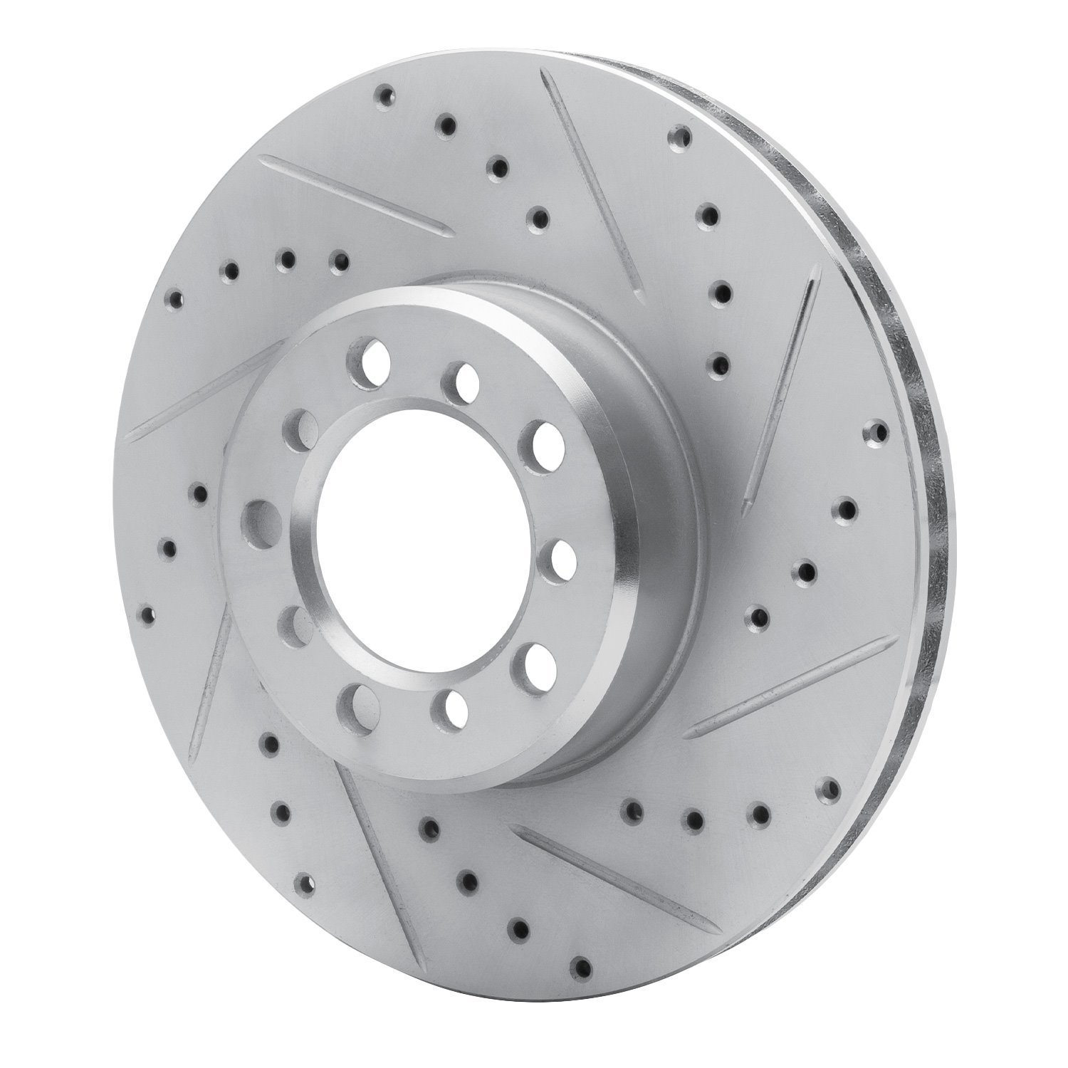 E-Line Drilled & Slotted Silver Brake Rotor, 1985-1991 Mercedes-Benz, Position: Front Right