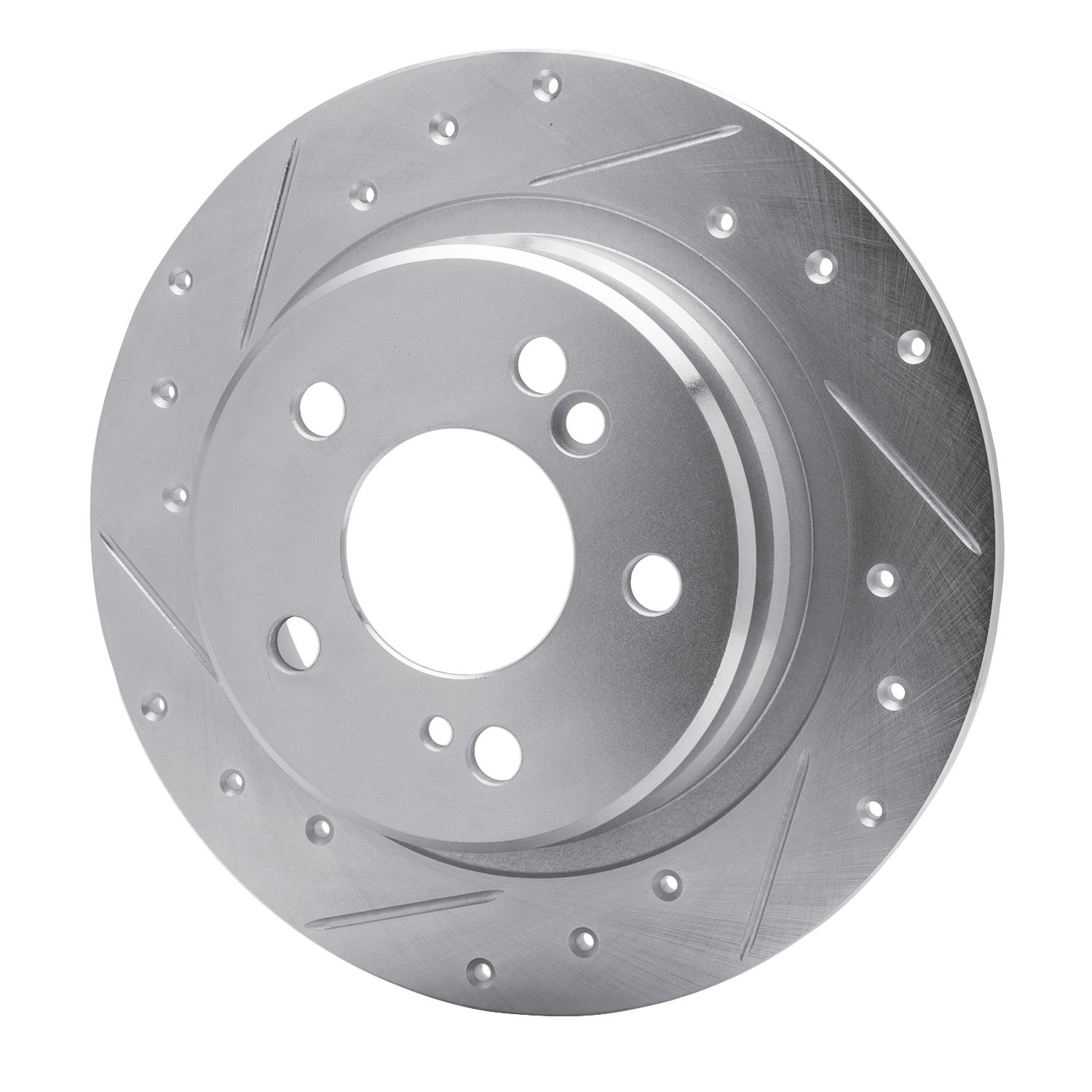 E-Line Drilled & Slotted Silver Brake Rotor, 1990-1995 Mercedes-Benz, Position: Rear Left