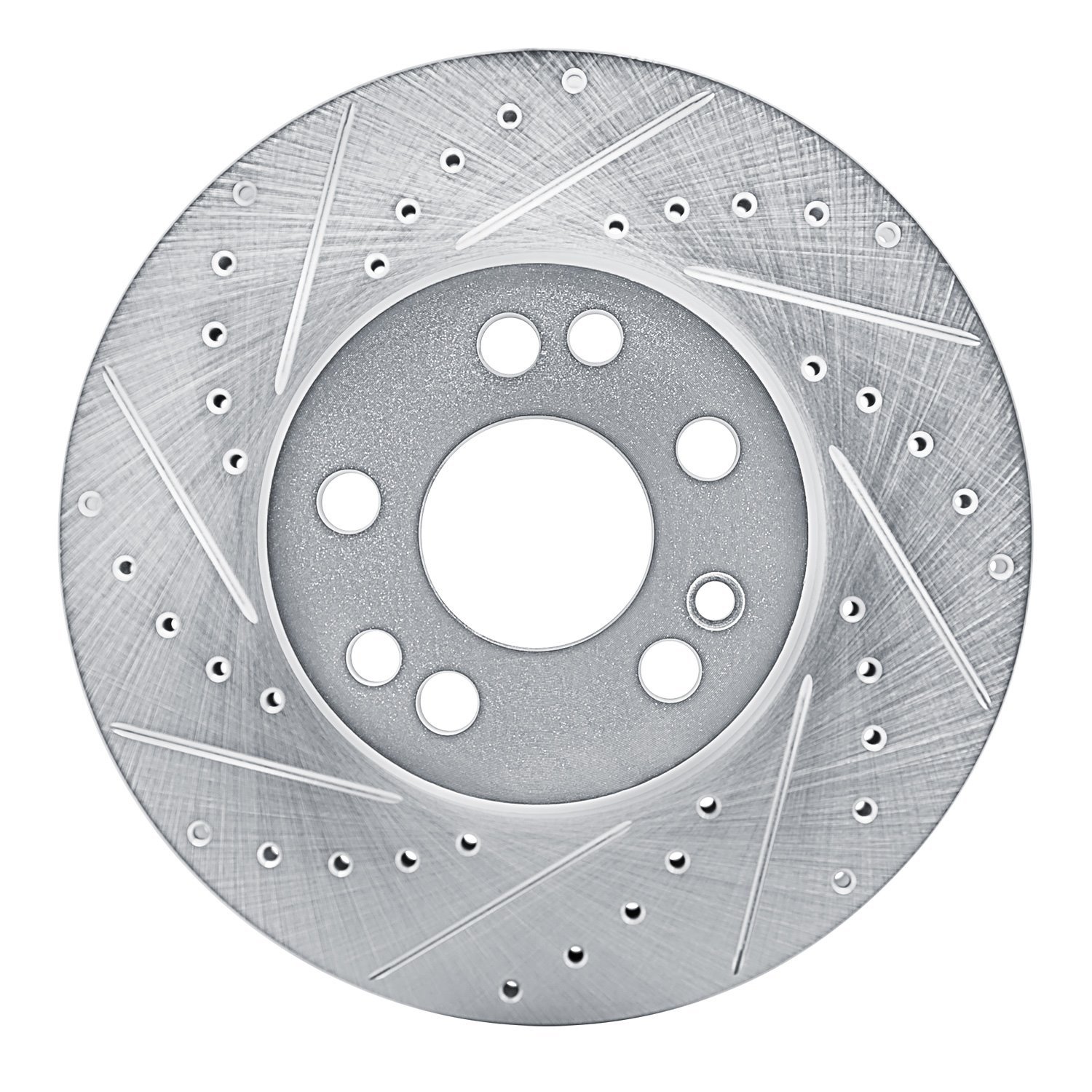 E-Line Drilled & Slotted Silver Brake Rotor, 1991-1999 Mercedes-Benz, Position: Front Left