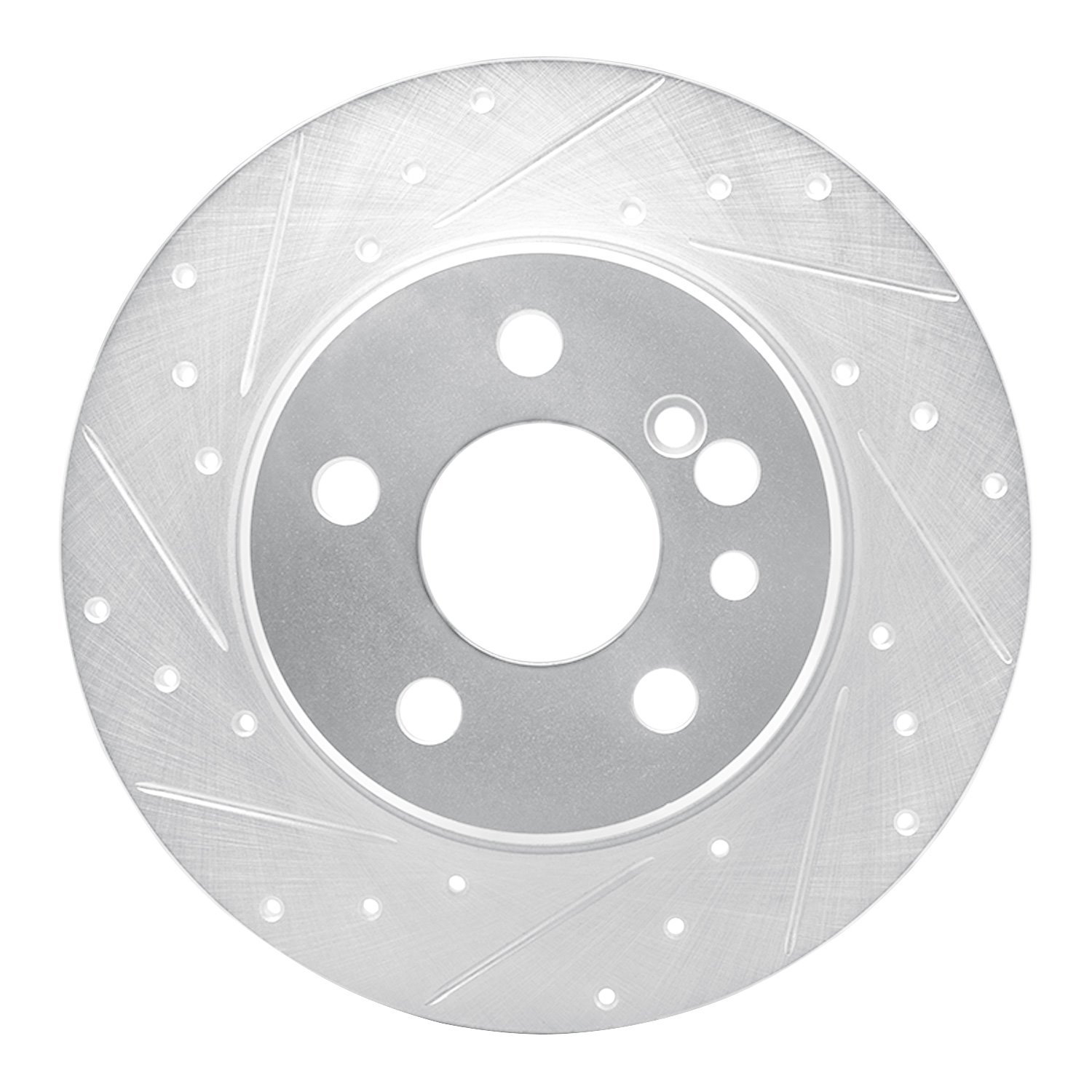 E-Line Drilled & Slotted Silver Brake Rotor, 1991-1999 Mercedes-Benz, Position: Rear Left