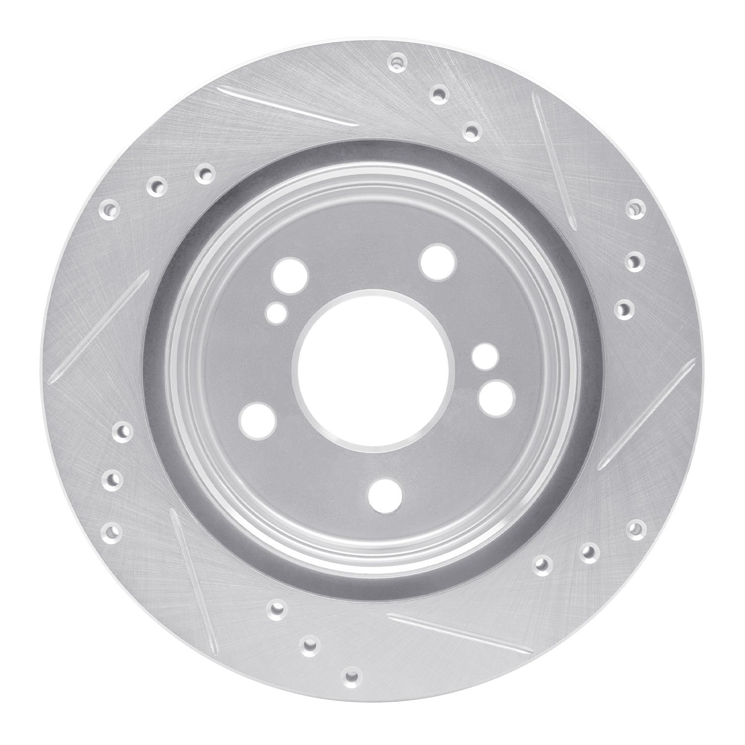 E-Line Drilled & Slotted Silver Brake Rotor, 1992-1995 Mercedes-Benz, Position: Rear Left