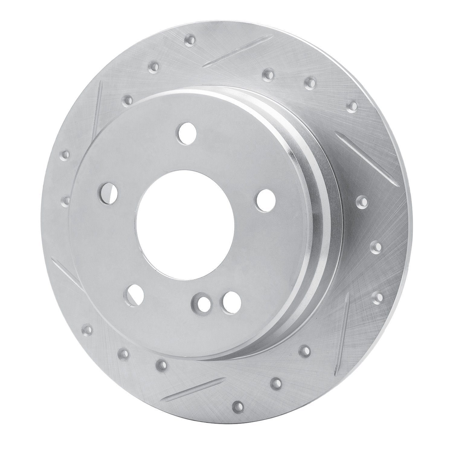 E-Line Drilled & Slotted Silver Brake Rotor, 1994-1998 Mercedes-Benz, Position: Rear Left