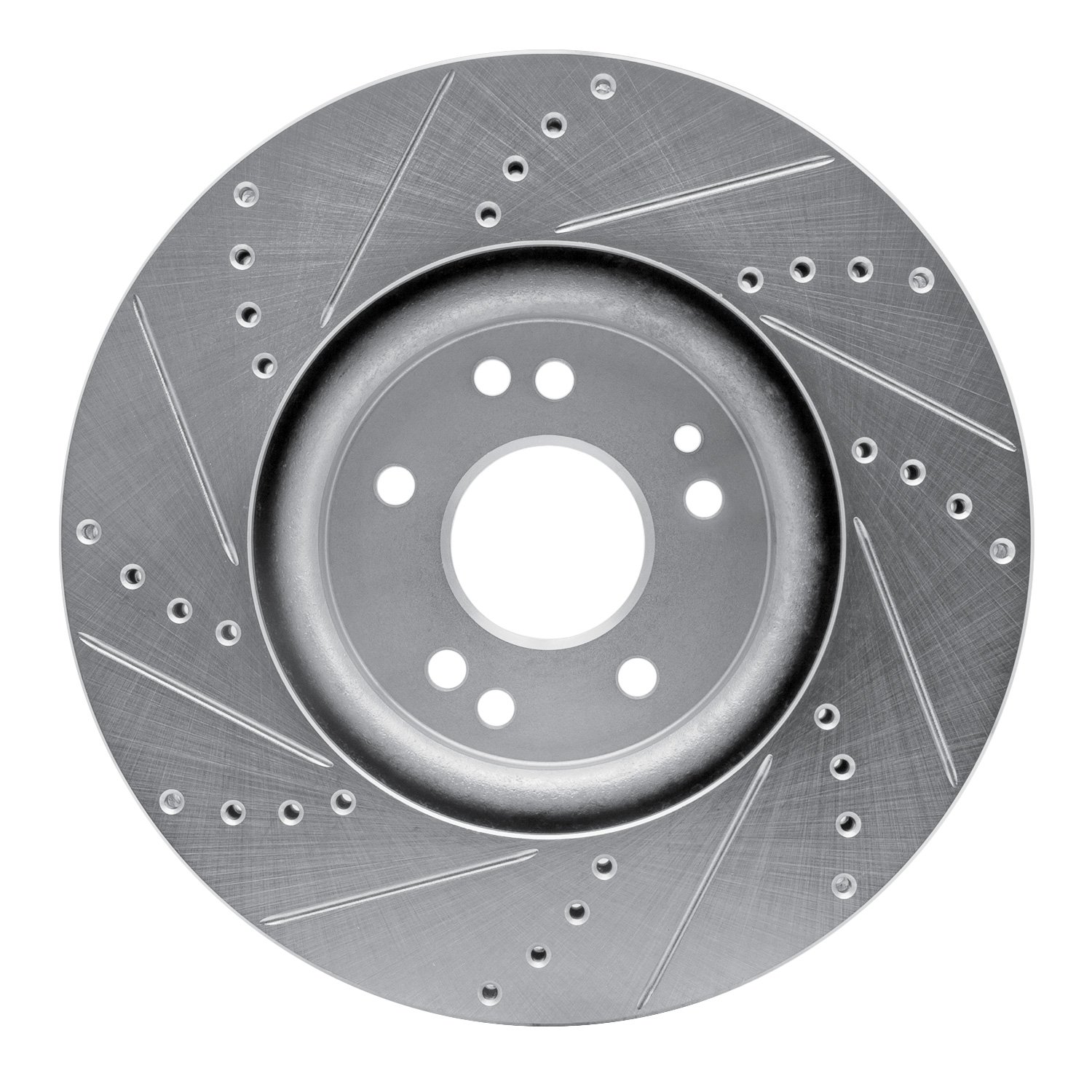 E-Line Drilled & Slotted Silver Brake Rotor, 1994-2002 Mercedes-Benz, Position: Left Front