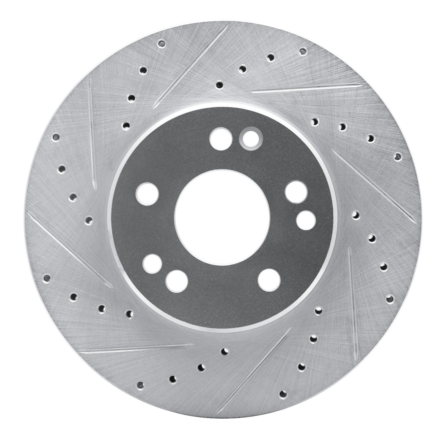 E-Line Drilled & Slotted Silver Brake Rotor, 1990-1995 Mercedes-Benz, Position: Front Left