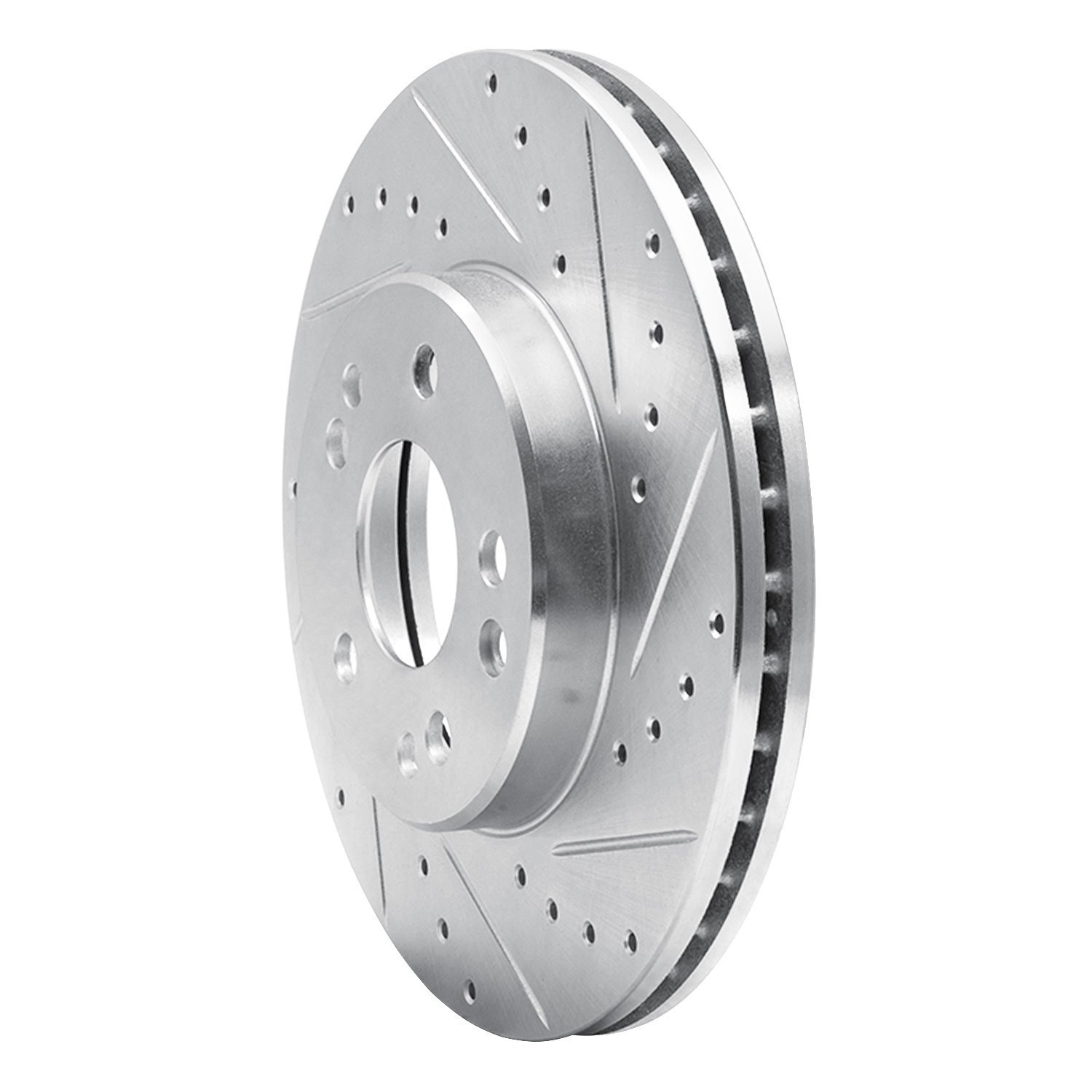 E-Line Drilled & Slotted Silver Brake Rotor, 1990-1995 Mercedes-Benz, Position: Front Right