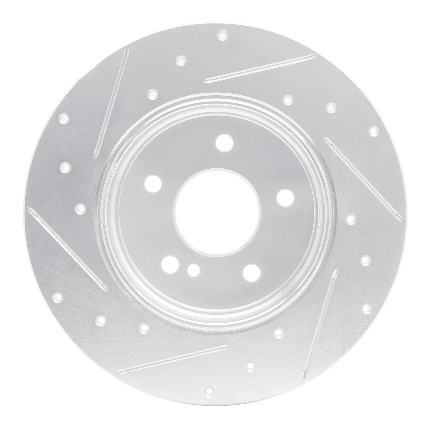 E-Line Drilled & Slotted Silver Brake Rotor, 1994-2011 Mercedes-Benz, Position: Rear Right