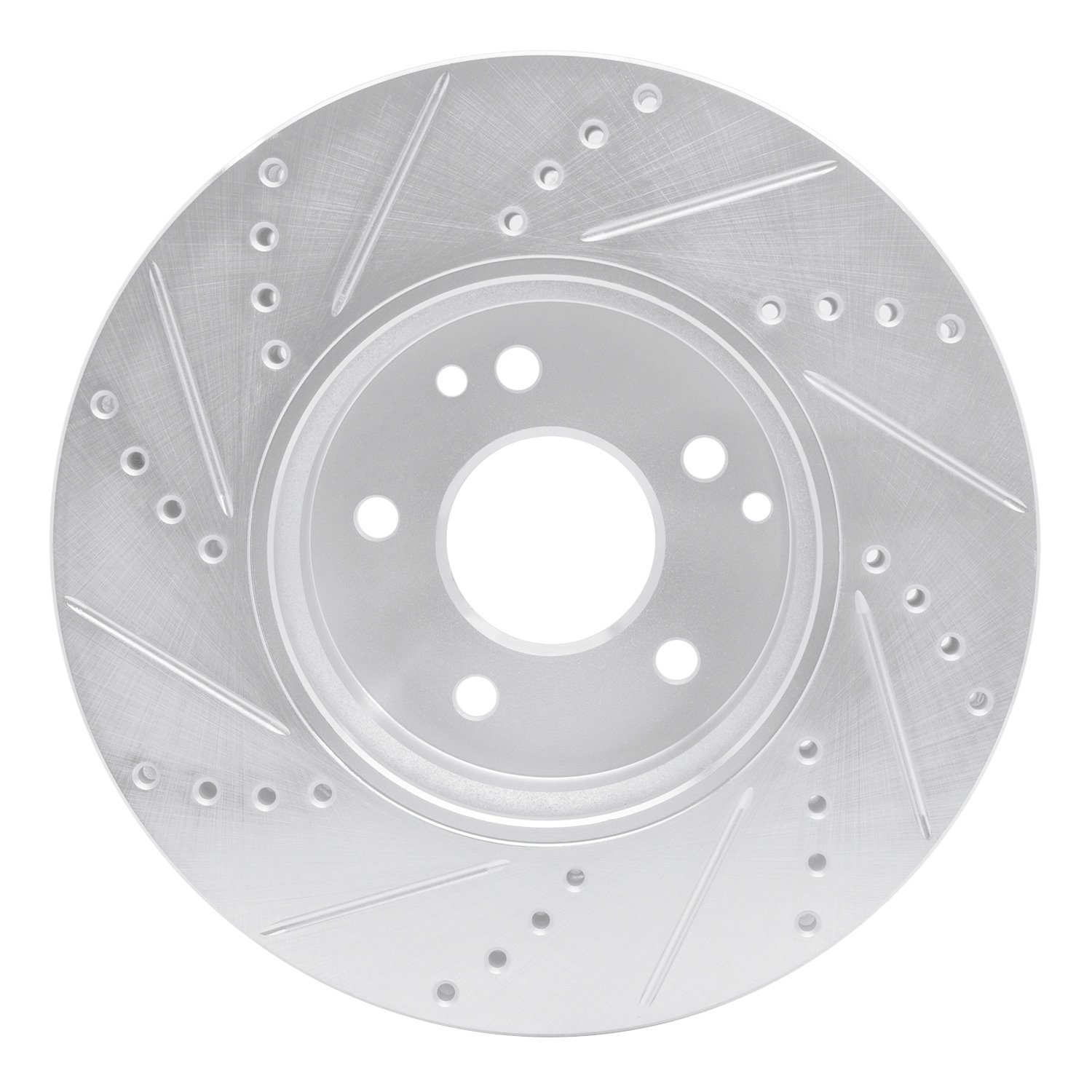 E-Line Drilled & Slotted Silver Brake Rotor, 1996-2011 Fits Multiple Makes/Models, Position: Front Right