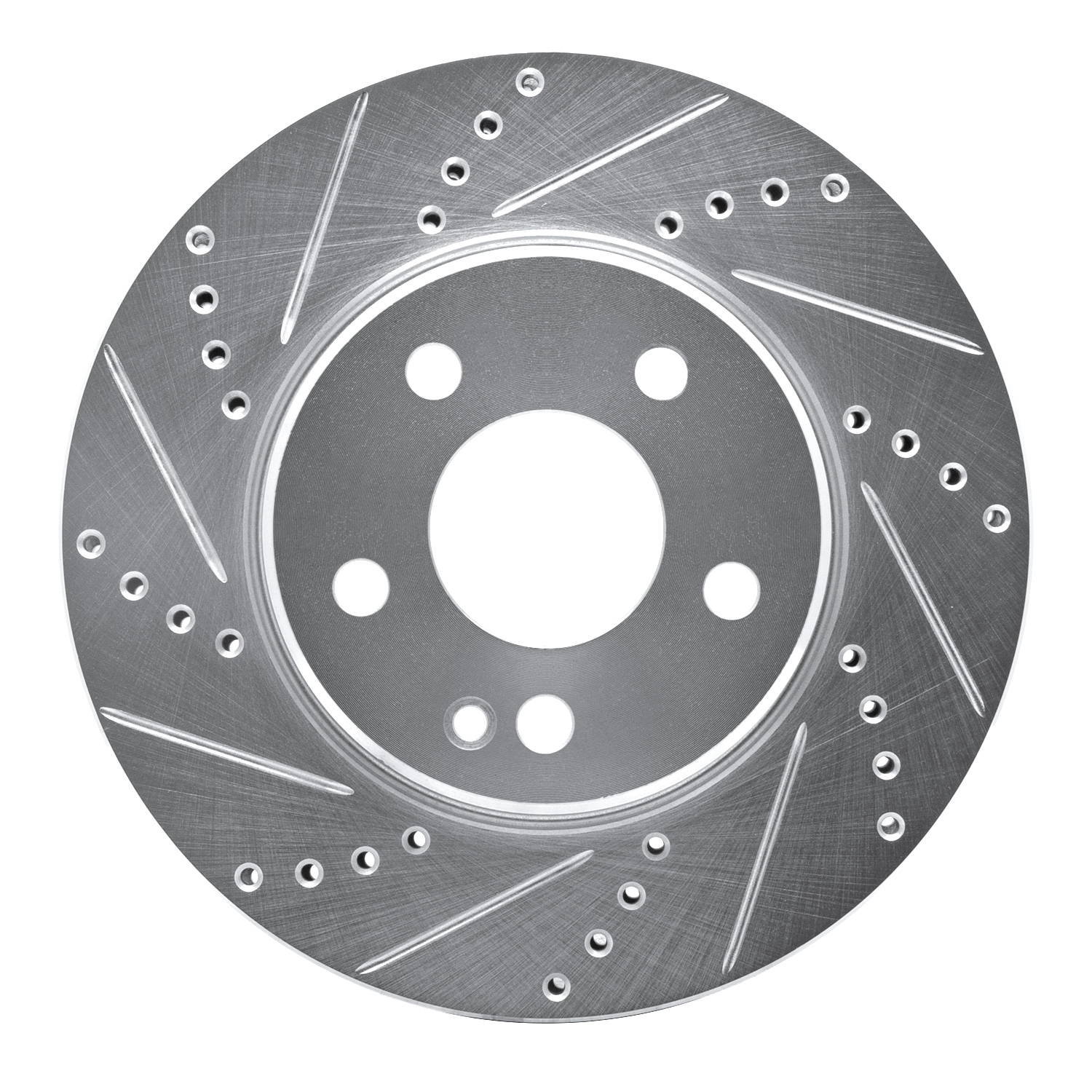 E-Line Drilled & Slotted Silver Brake Rotor, 2006-2011 Mercedes-Benz, Position: Front Left