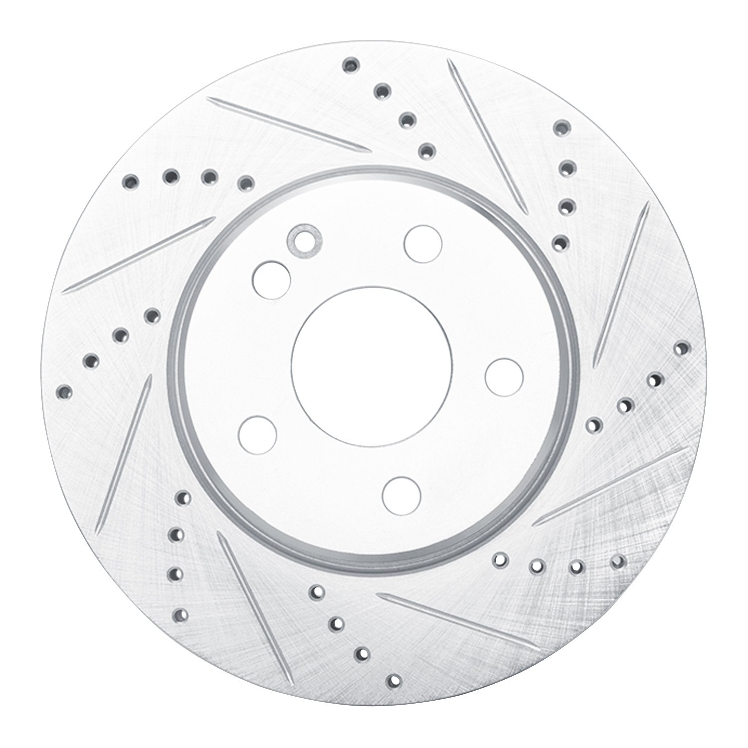 E-Line Drilled & Slotted Silver Brake Rotor, 2006-2011 Mercedes-Benz, Position: Front Right