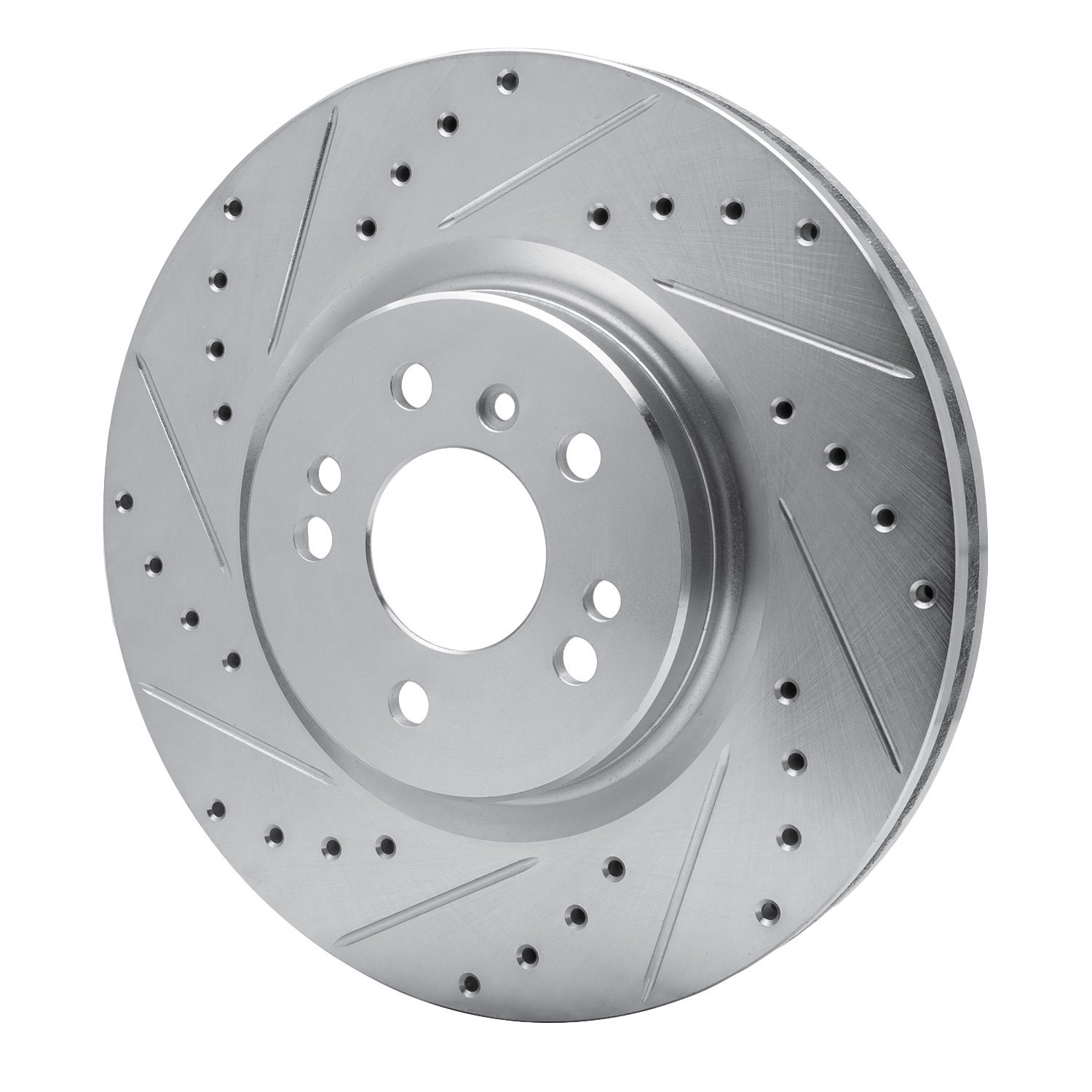 E-Line Drilled & Slotted Silver Brake Rotor, 2006-2012 Mercedes-Benz, Position: Front Left