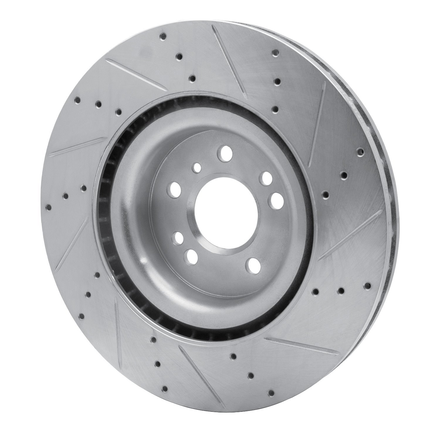 E-Line Drilled & Slotted Silver Brake Rotor, 2013-2019 Mercedes-Benz, Position: Front Left