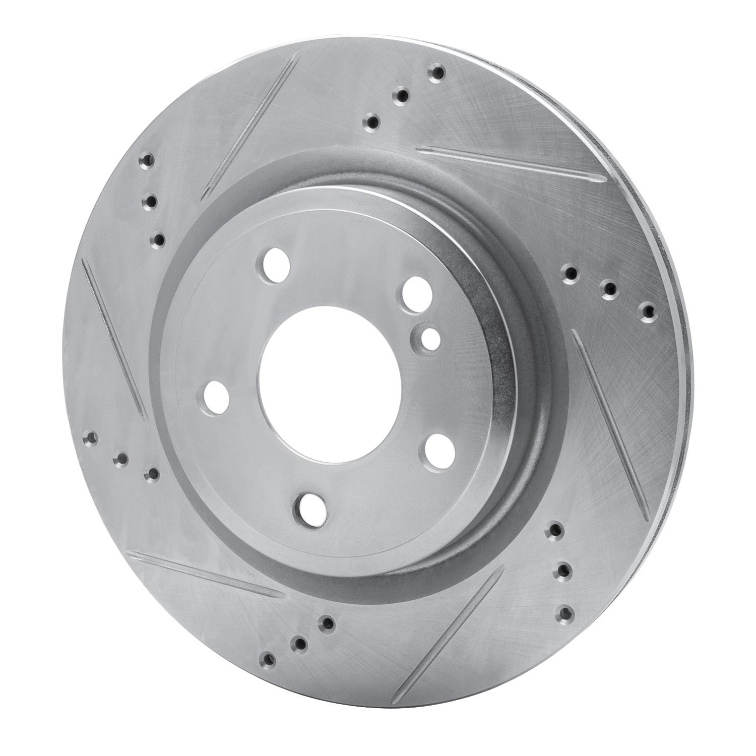 E-Line Drilled & Slotted Silver Brake Rotor, 2014-2019 Mercedes-Benz, Position: Rear Left