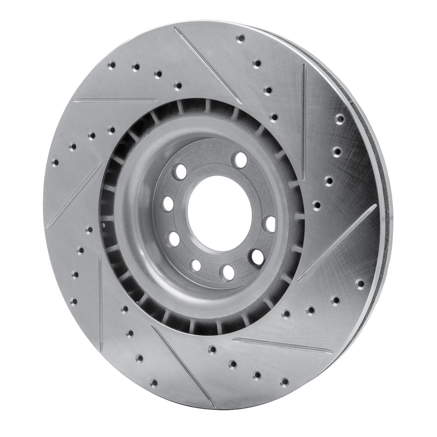 E-Line Drilled & Slotted Silver Brake Rotor, 2008-2011 GM, Position: Front Left