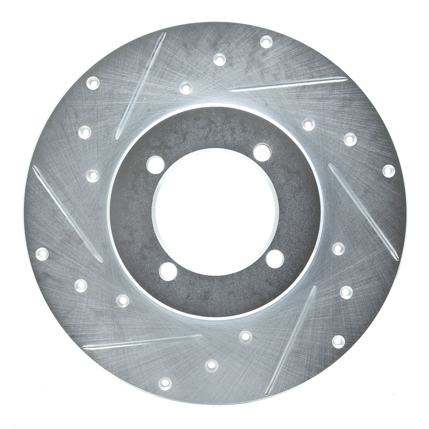 E-Line Drilled & Slotted Silver Brake Rotor, 1974-1978 Infiniti/Nissan, Position: Front Left