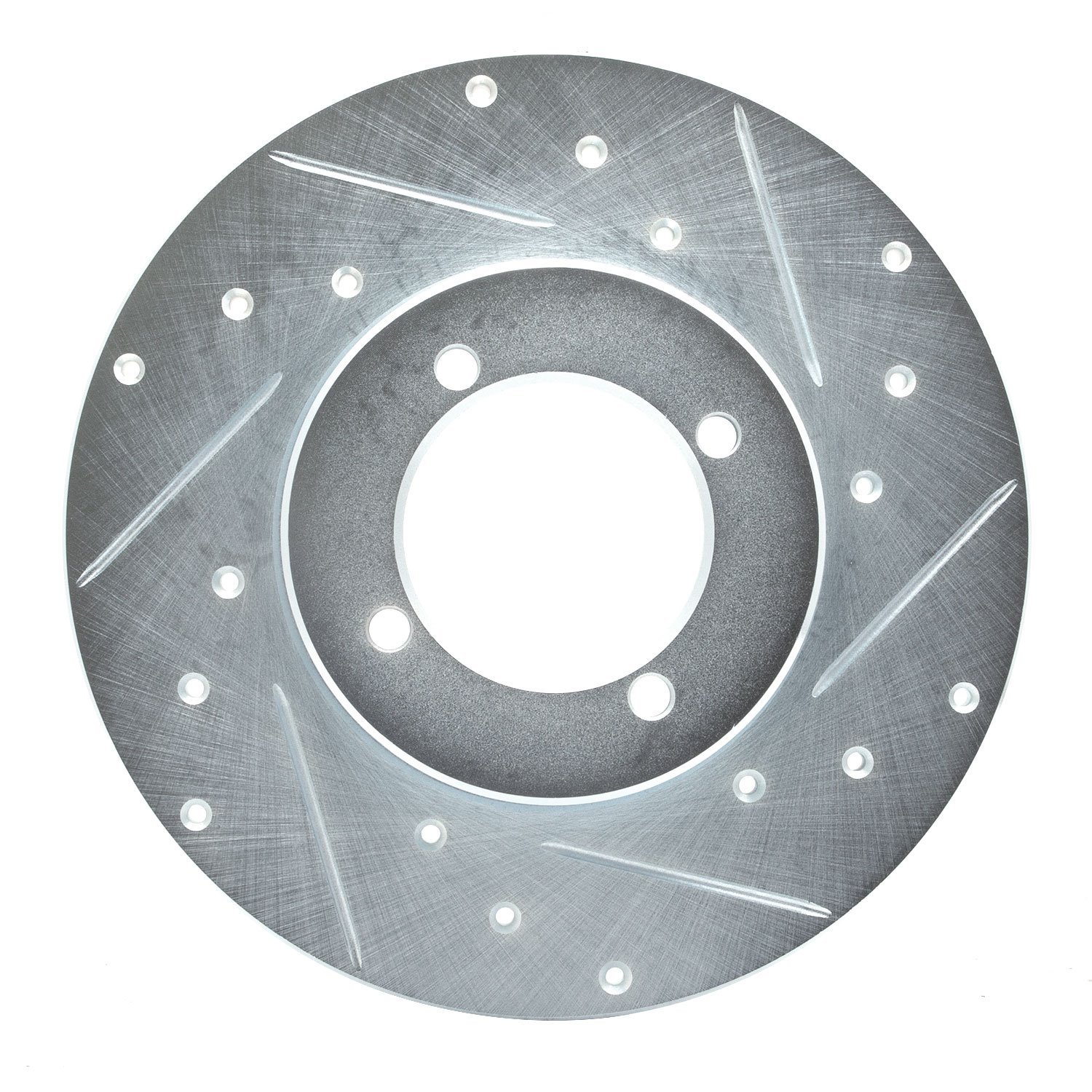 E-Line Drilled & Slotted Silver Brake Rotor, 1974-1978 Infiniti/Nissan, Position: Front Right