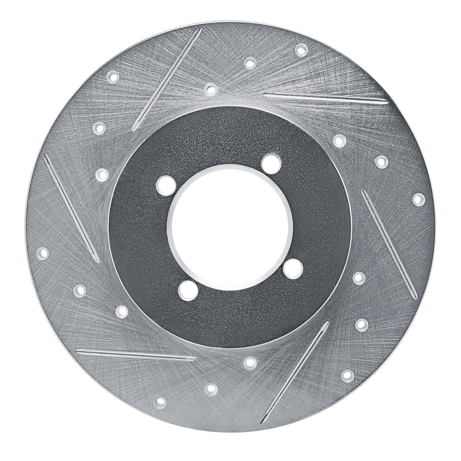 E-Line Drilled & Slotted Silver Brake Rotor, 1977-1980 Infiniti/Nissan, Position: Front Left