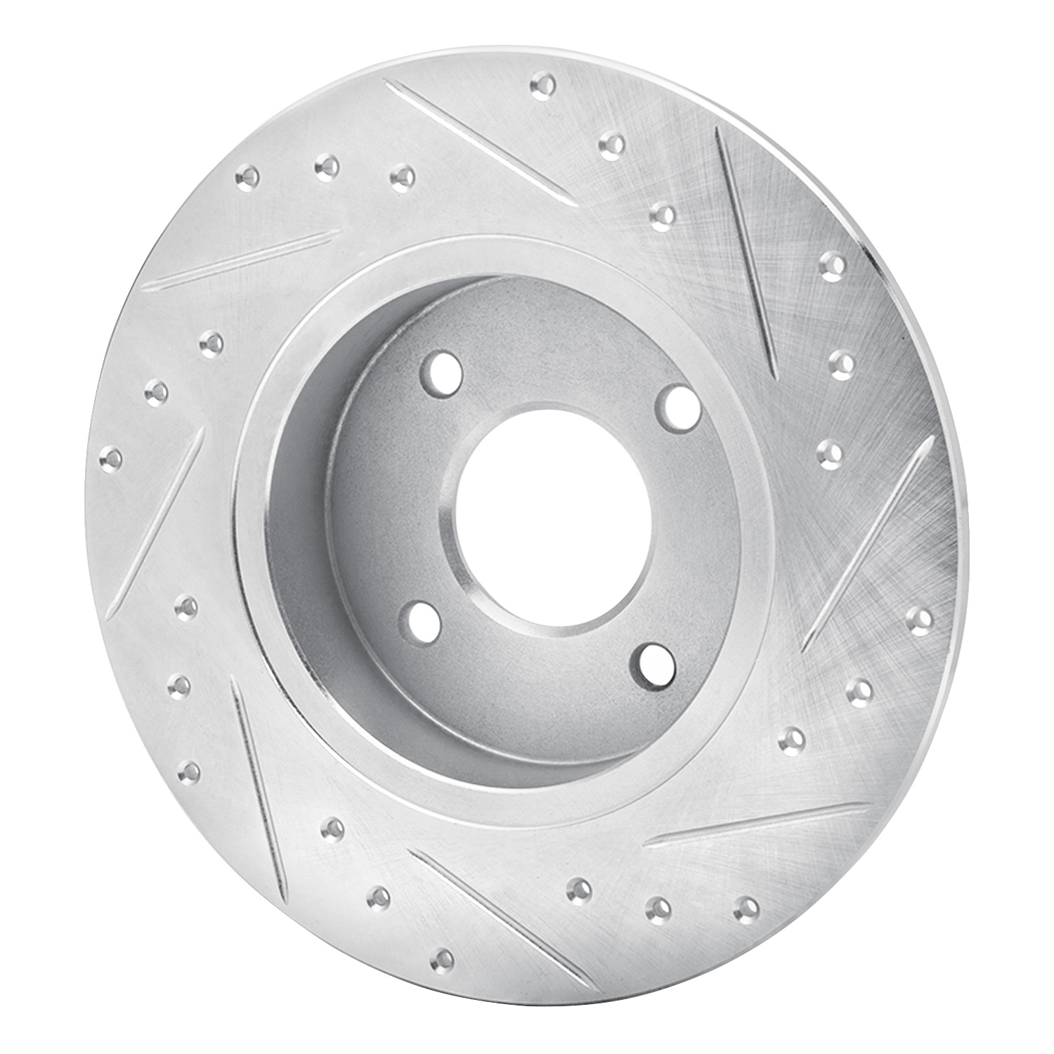 E-Line Drilled & Slotted Silver Brake Rotor, 1984-1985 Infiniti/Nissan, Position: Rear Left