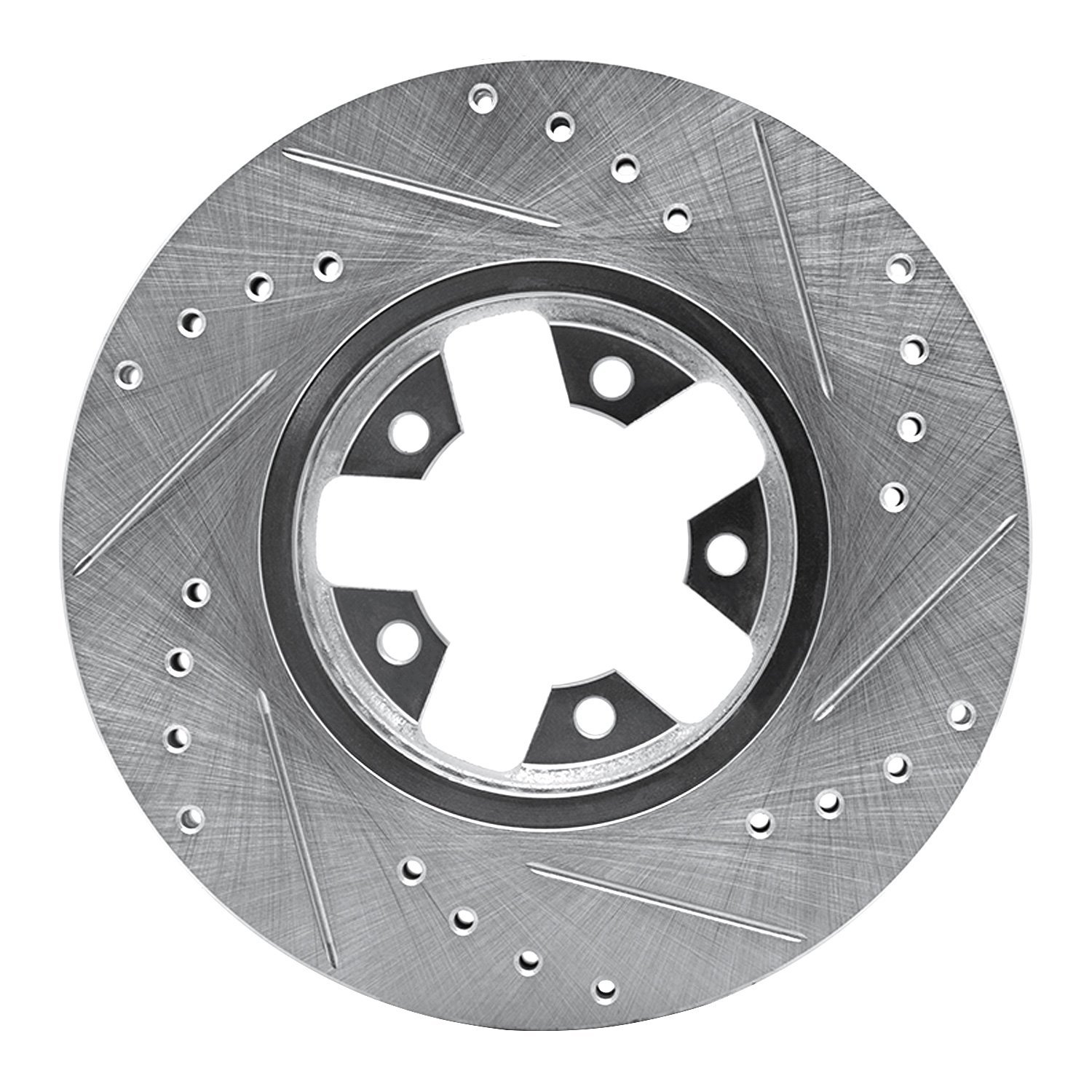 E-Line Drilled & Slotted Silver Brake Rotor, 1984-1989 Infiniti/Nissan, Position: Front Left