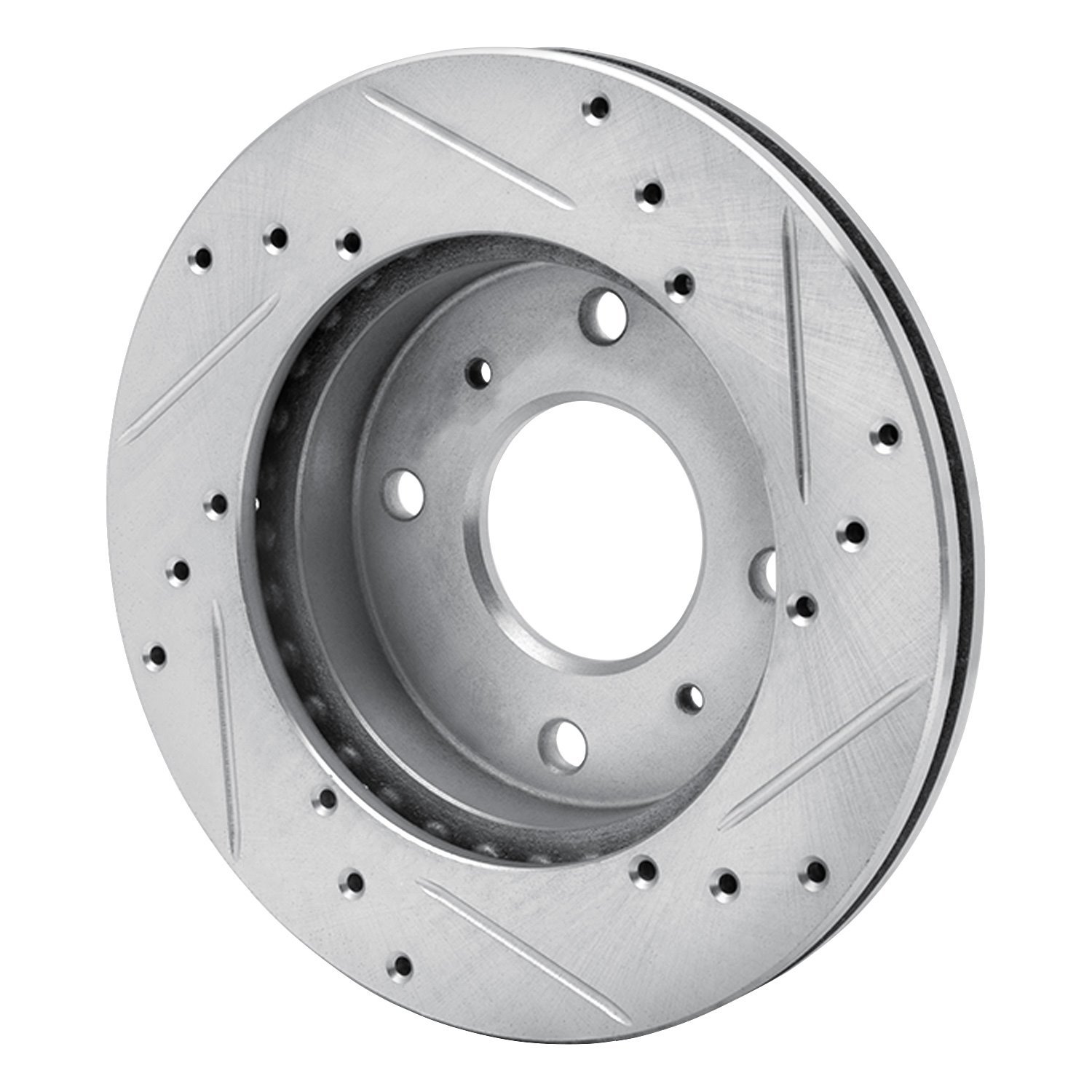 E-Line Drilled & Slotted Silver Brake Rotor, 1985-1989 Infiniti/Nissan, Position: Front Left