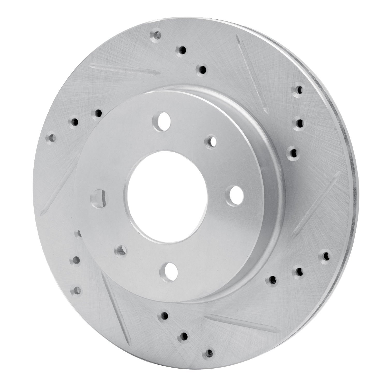 E-Line Drilled & Slotted Silver Brake Rotor, 1986-2017 Infiniti/Nissan, Position: Front Right