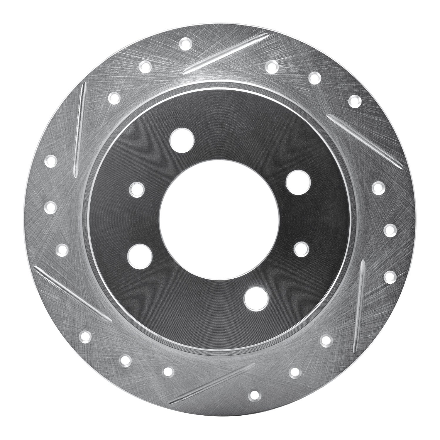 E-Line Drilled & Slotted Silver Brake Rotor, 1991-2006 Infiniti/Nissan, Position: Rear Left