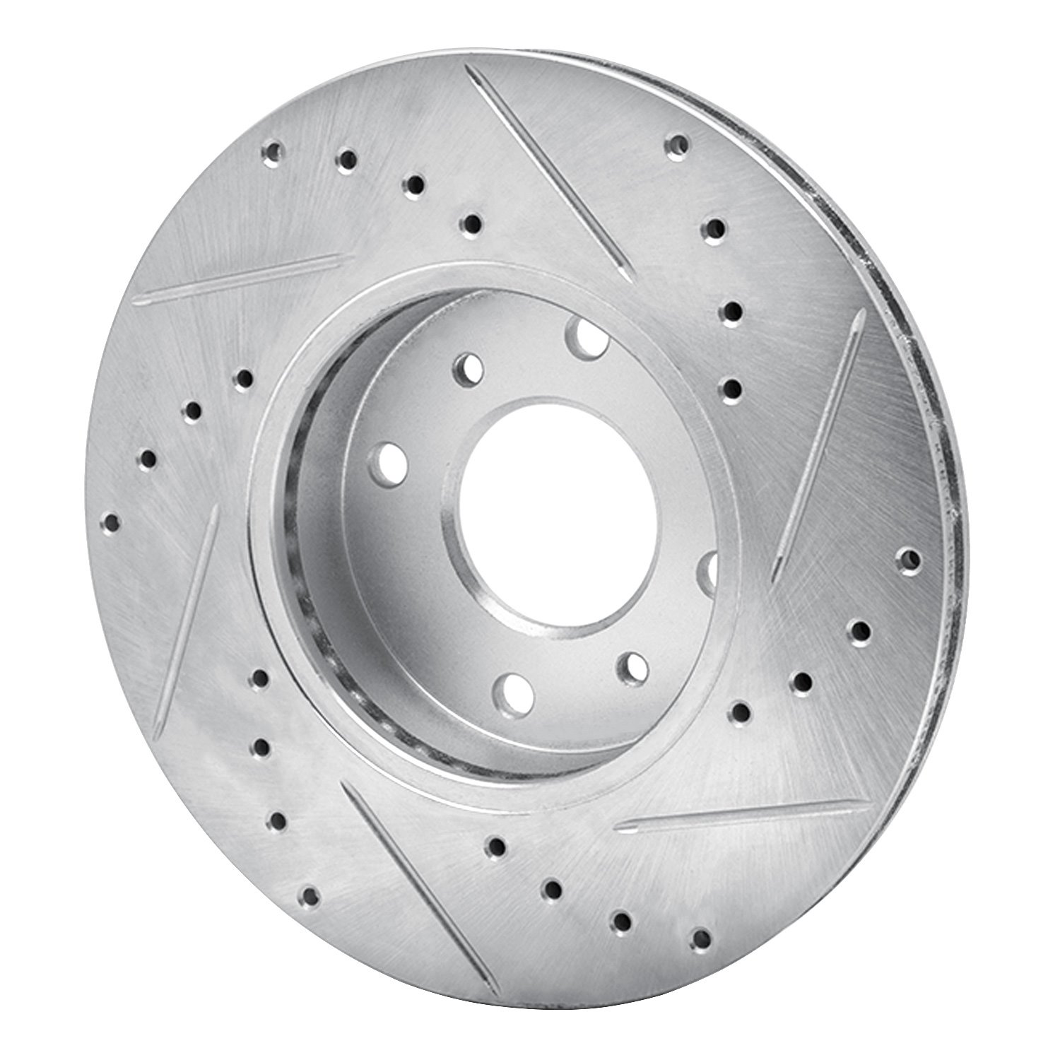 E-Line Drilled & Slotted Silver Brake Rotor, 1993-2006 Infiniti/Nissan, Position: Front Left