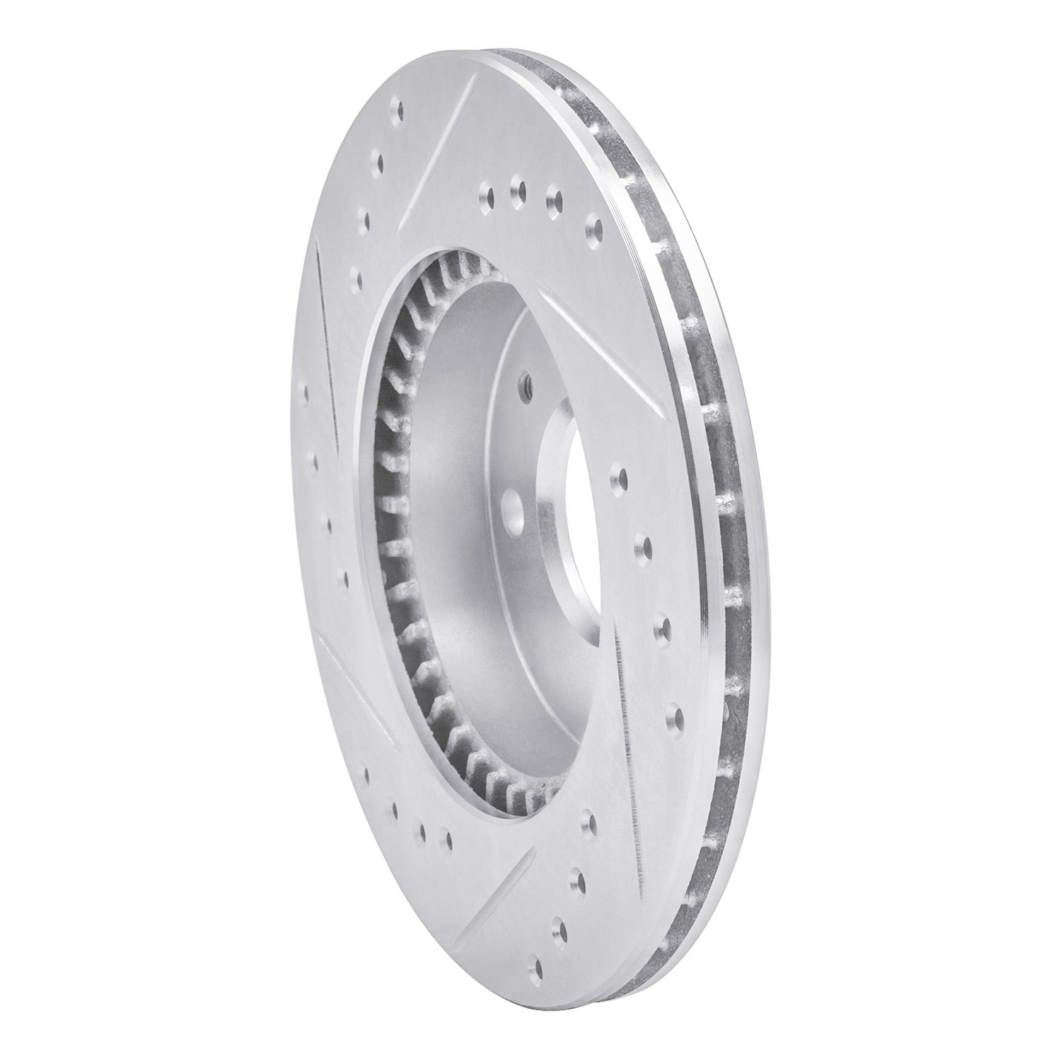 E-Line Drilled & Slotted Silver Brake Rotor, 1995-2000 Infiniti/Nissan, Position: Front Right