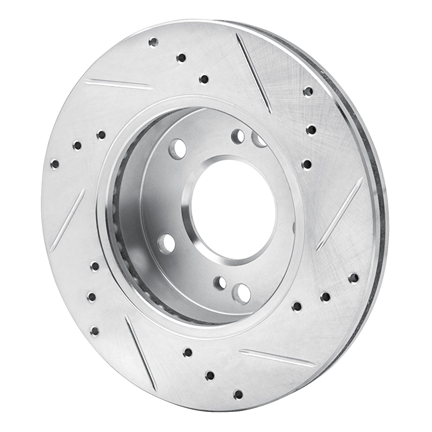 E-Line Drilled & Slotted Silver Brake Rotor, 1996-1998 Infiniti/Nissan, Position: Front Left