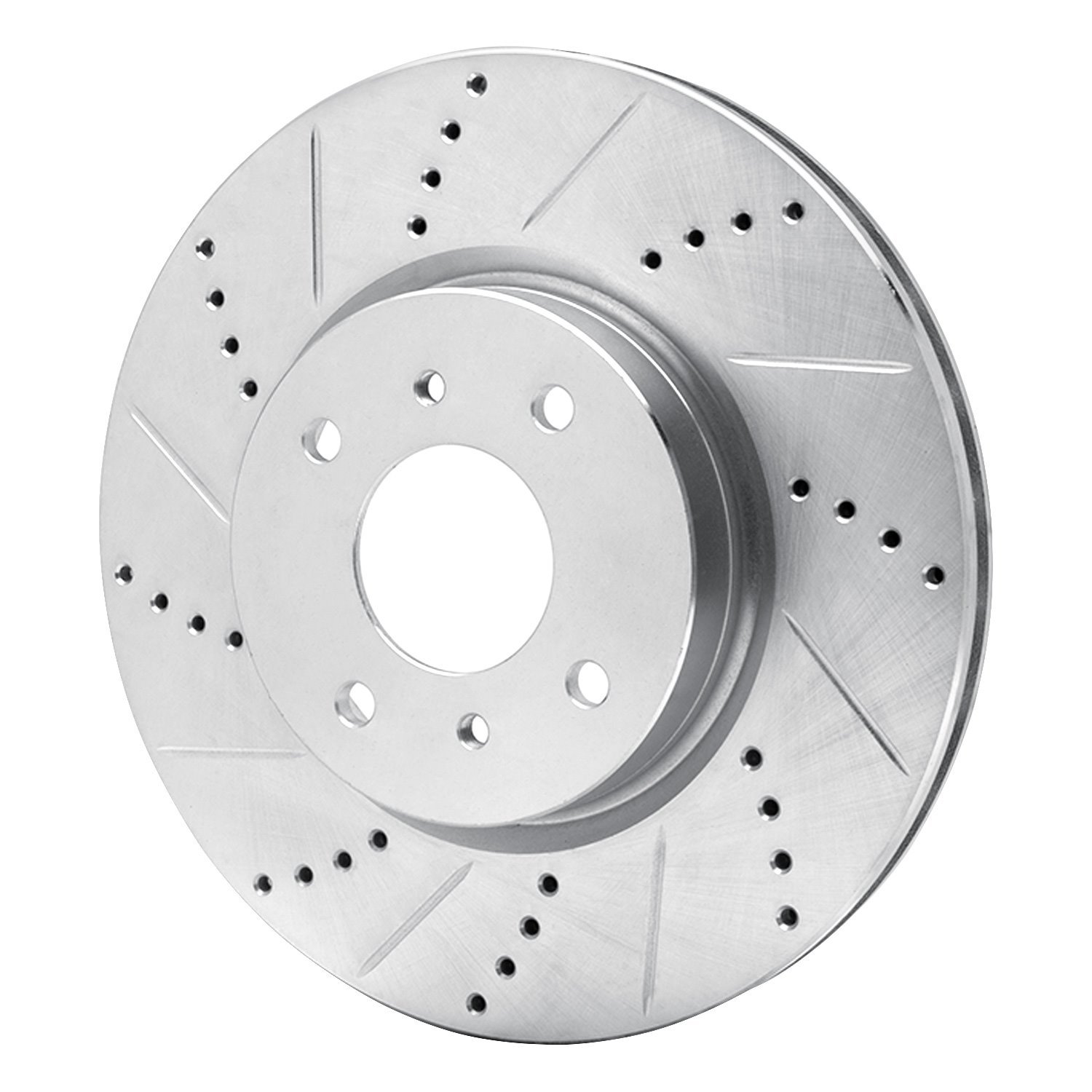 E-Line Drilled & Slotted Silver Brake Rotor, 2004-2006 Infiniti/Nissan, Position: Front Left