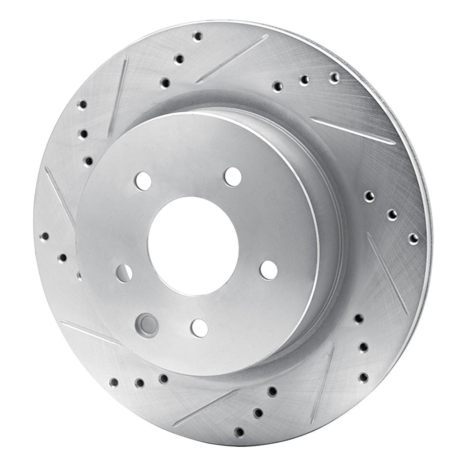 E-Line Drilled & Slotted Silver Brake Rotor, Fits Select Infiniti/Nissan, Position: Rear Left