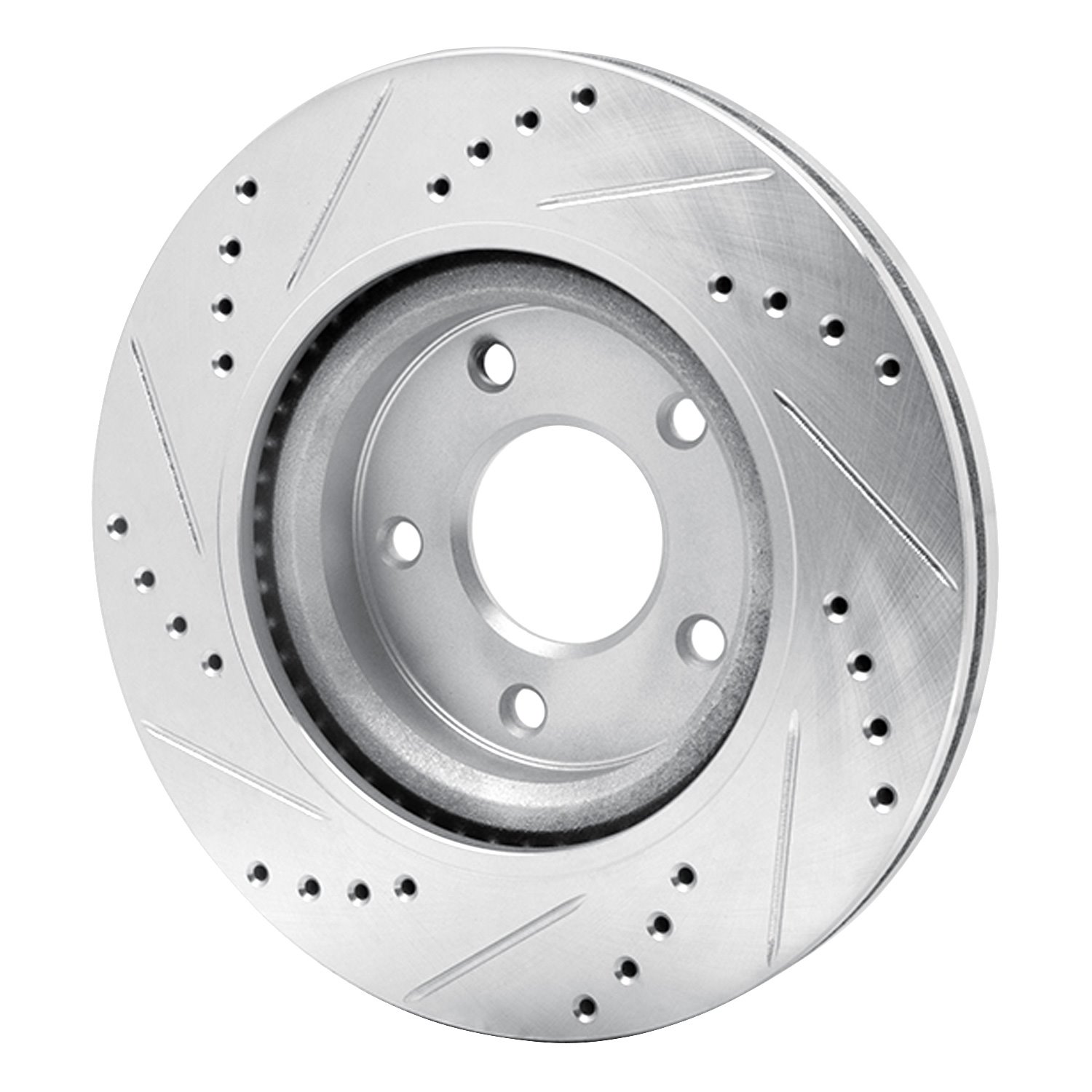 E-Line Drilled & Slotted Silver Brake Rotor, 2007-2013 Infiniti/Nissan, Position: Front Right