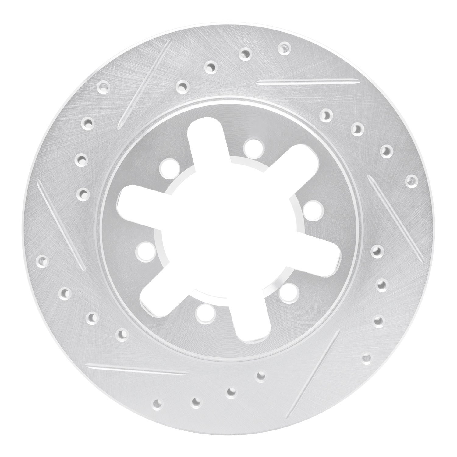 E-Line Drilled & Slotted Silver Brake Rotor, 1982-1985 Infiniti/Nissan, Position: Front Left