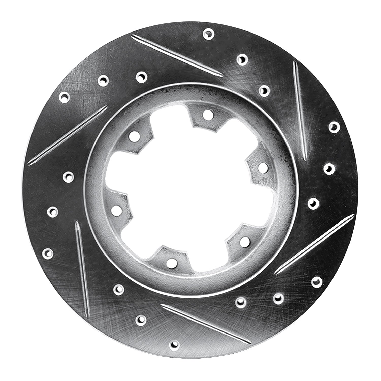 E-Line Drilled & Slotted Silver Brake Rotor, 1983-1985 Infiniti/Nissan, Position: Front Left