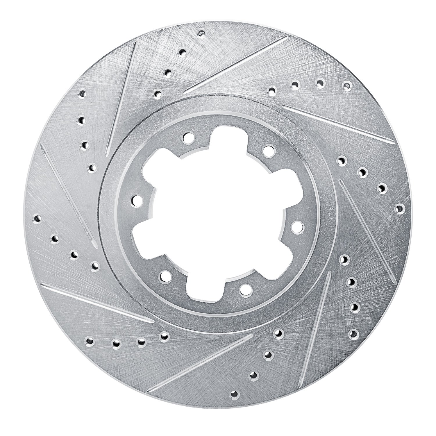 E-Line Drilled & Slotted Silver Brake Rotor, 1998-2004 Infiniti/Nissan, Position: Front Left