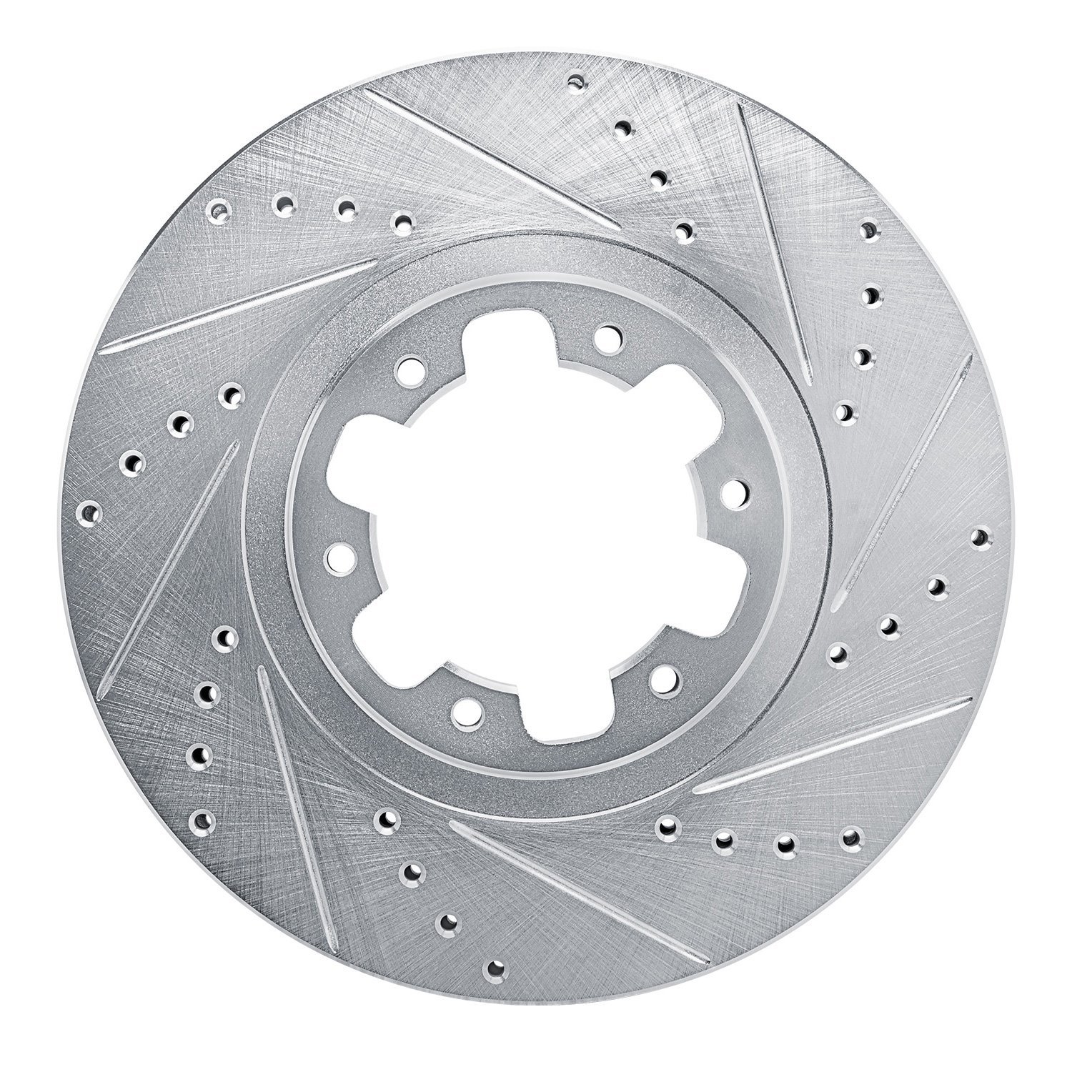 E-Line Drilled & Slotted Silver Brake Rotor, 1998-2004 Infiniti/Nissan, Position: Front Right