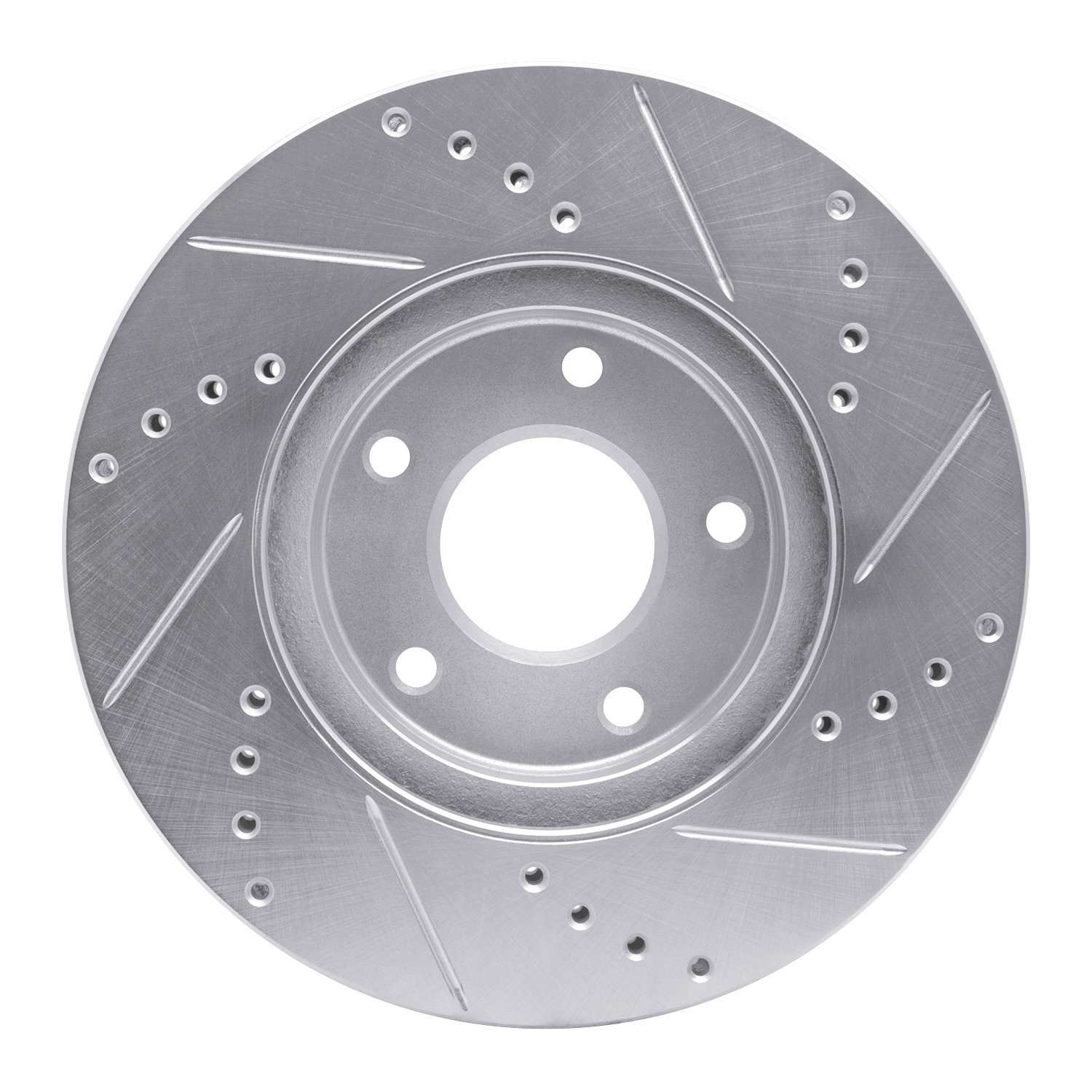 E-Line Drilled & Slotted Silver Brake Rotor, 2002-2017 Infiniti/Nissan, Position: Front Left