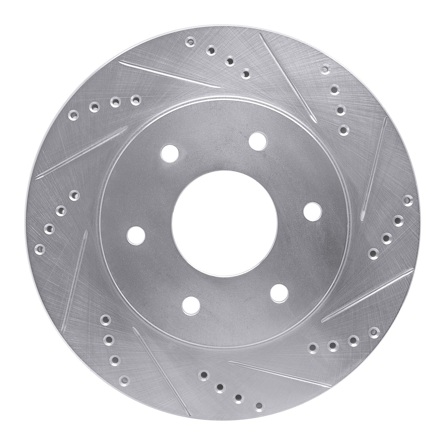 E-Line Drilled & Slotted Silver Brake Rotor, 2004-2005 Infiniti/Nissan, Position: Front Right